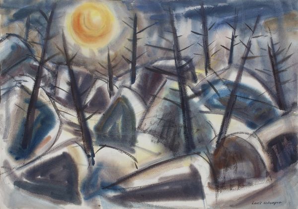 Watercolor by Louis Kollmeyer titled “Monuments of Time”, 20 × 21 inches