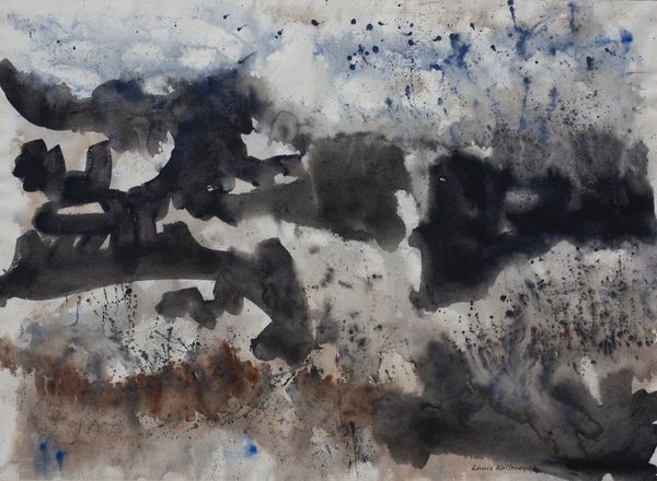 Watercolor by Louis Kollmeyer titled “Snowscape At Dusk”, 21.25 × 29.25 inches