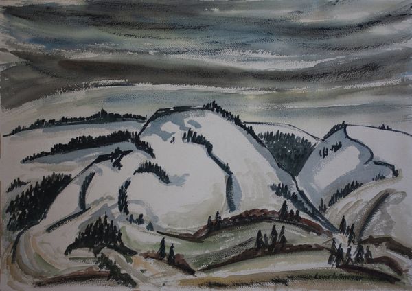 Watercolor by Louis Kollmeyer titled “Snowy Mountain”, 29 × 21 inches Unframed