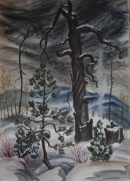 Watercolor by Louis Kollmeyer titled “Untitled (stumps)”, 21 × 29 inches