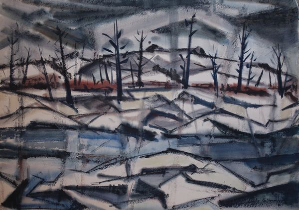 Watercolor by Louis Kollmeyer titled “Untitled (trees)”, 29 × 21 inches