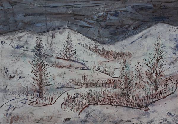 Watercolor by Louis Kollmeyer titled “Untitled (winter trees)”, 29 × 21 inches