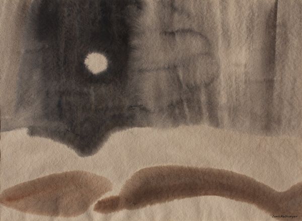 Watercolor by Louis Kollmeyer titled “Winter Night”, 28.5 × 21.5 inches