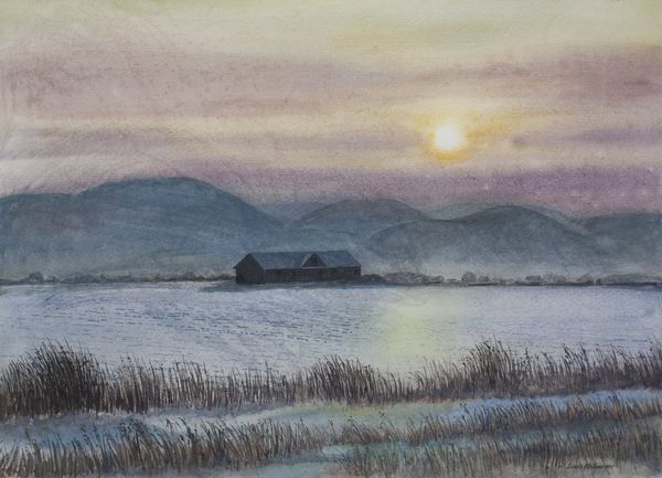 Watercolor by Louis Kollmeyer titled “Winter Sun, Kittitas Valley”, 21 × 29 inches
